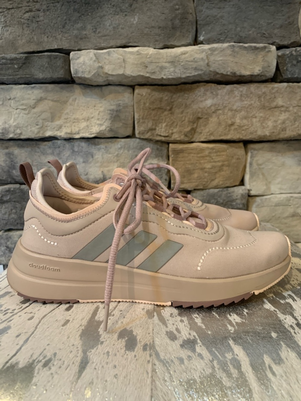 Adidas Cloudfoam Women's Blush Beige Sneakers - Picture 4 of 11